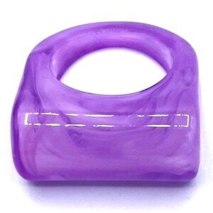 Purple and White Swirl Acrylic Geometric Barrel Chunky Statement Ring Size 8.5